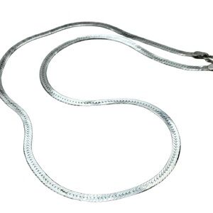 Silver Herringbone Necklace 925 Italy Sterling Flat Chain, 18” total length